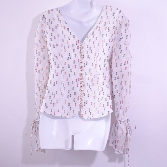 Eva Franco Multi Color Gold Thread Overlay Balloon Sleeve Blouse Sz 4 NWT 398 - Picture 4 of 14
